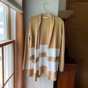 Tan and White Striped Open Cardigan
